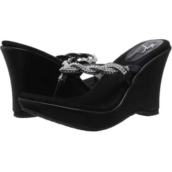 women’s Volatile Bridal platform wedge sandals black rhinestones Size 10 - Picture 5 of 9